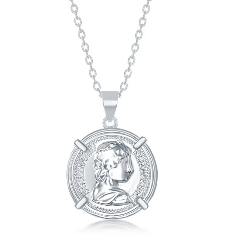 Sterling Silver Queen Elizabeth Coin-Style Necklace