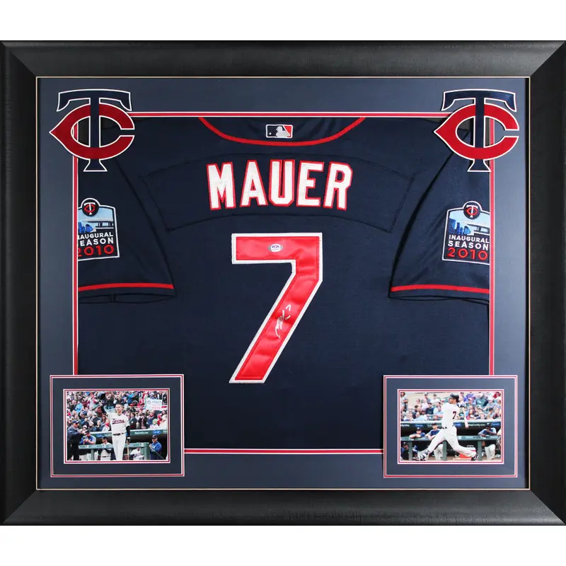 Twins Joe Mauer Signed Navy Blue Majestic Framed Jersey PSA/DNA #AL51258