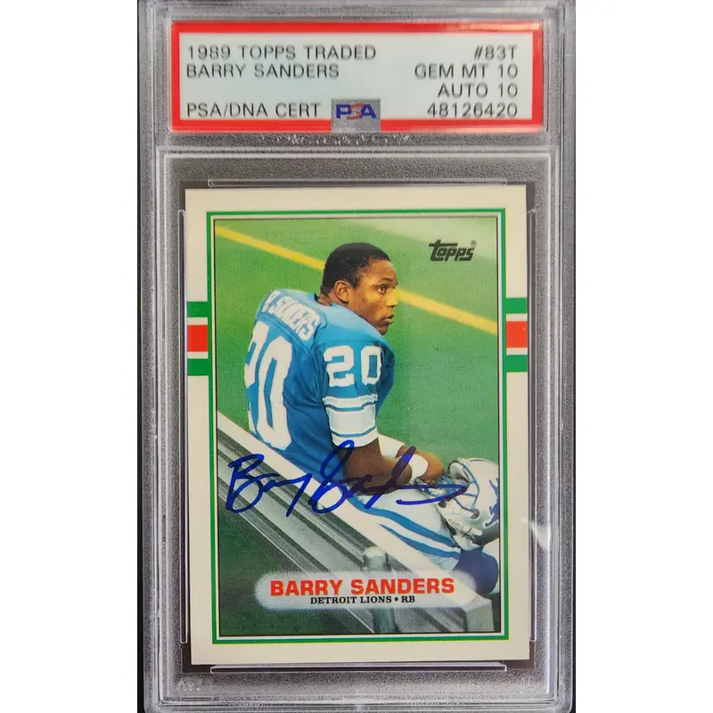 Barry Sanders 1989 Topps Traded Rookie #93T PSA 10 Auto 10