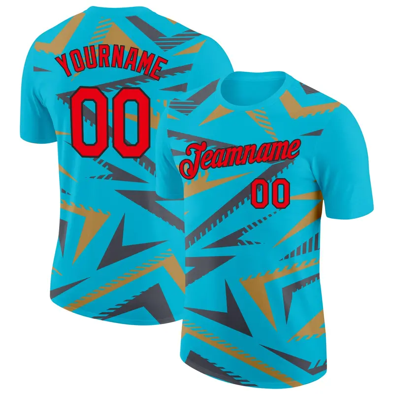 Custom Lakes Blue Fire Red Steel Gray Old Gold-Black 3D Esports Performance T-Shirt