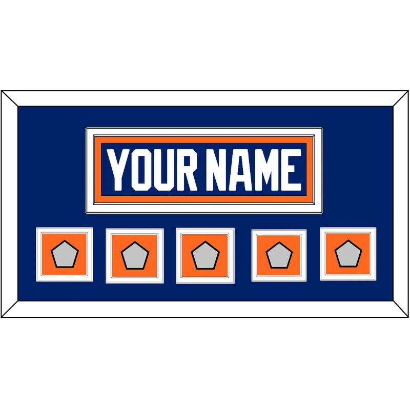 Edmonton Nameplate & 5 Stanley Cup Champions Patches - Road Blue (1981-1994) - Double Mat 2