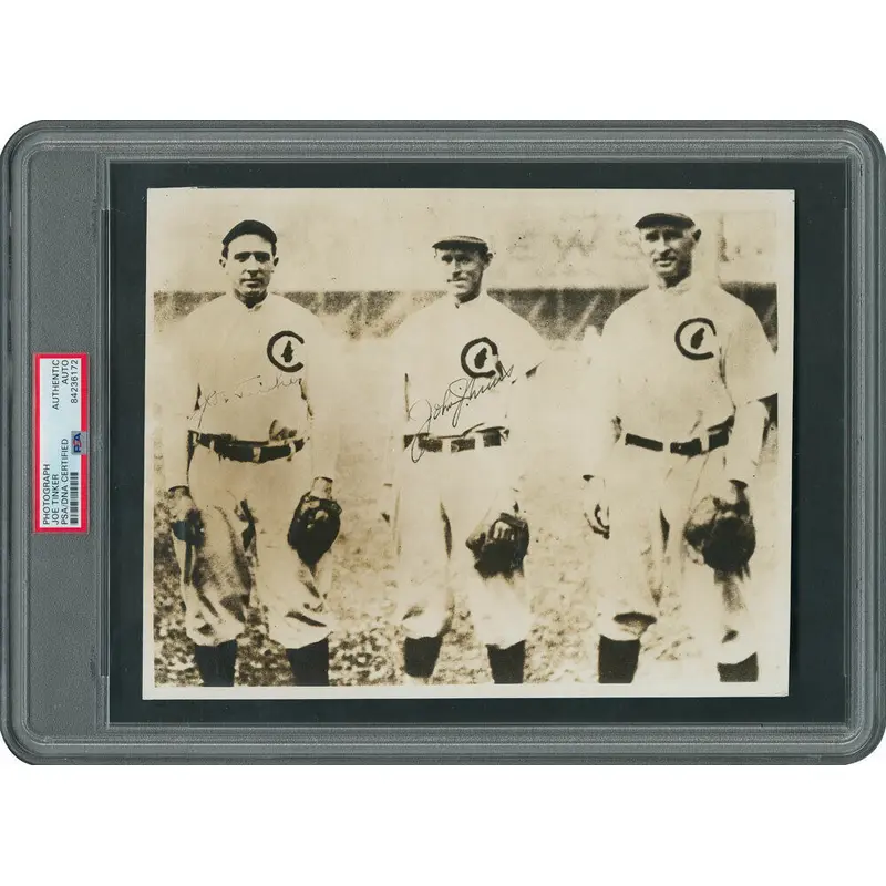Joe Tinker & Johnny Evers Signed 1920's Photo Frank Chance Chicago Cubs PSA DNA