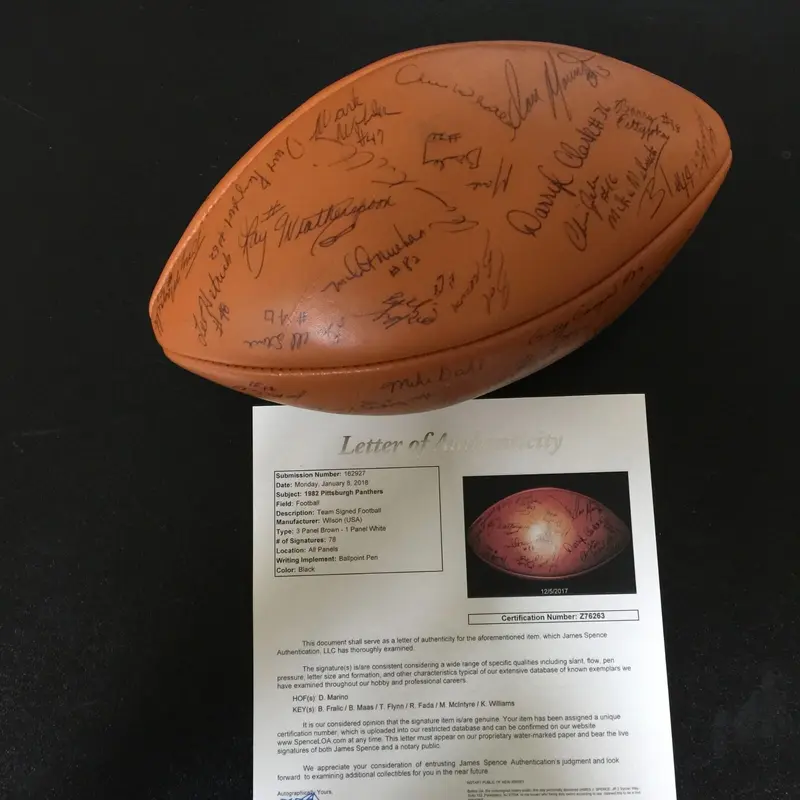 Dan Marino Pre Rookie 1982 Pittsburgh Panthers Team Signed Football 78 Sigs! JSA