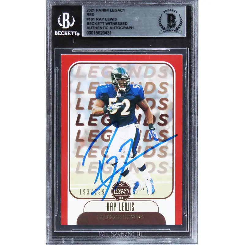 Ravens Ray Lewis Authentic Signed 2021 Panini Legacy Red #101 Card BAS Slabbed