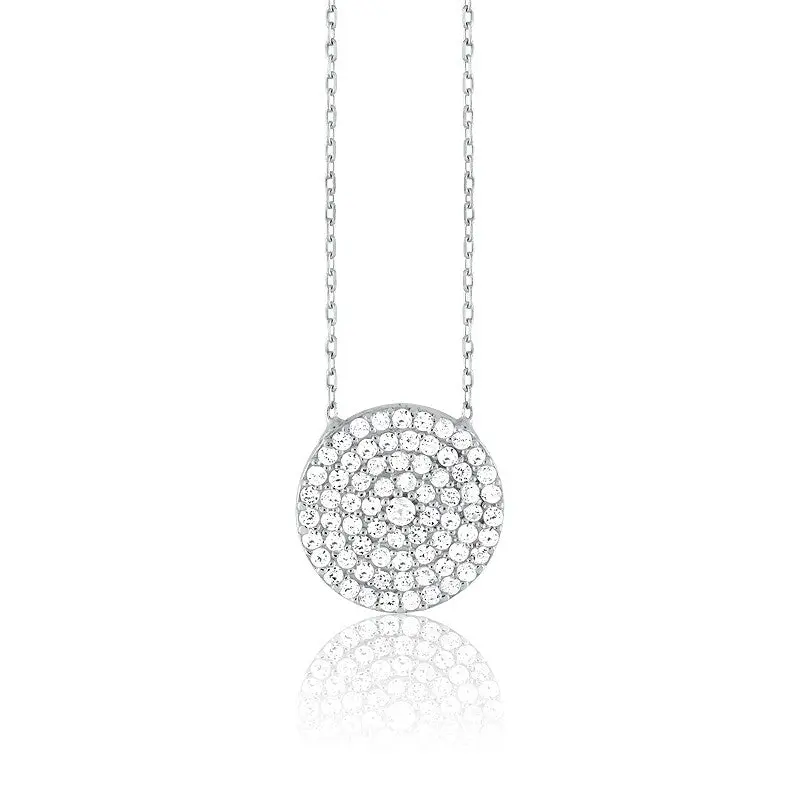 Sterling Silver CZ 16mm Disc Necklace