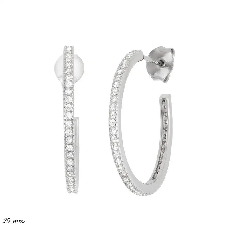 Sterling Silver Thin CZ 20mm Hoop Earrings