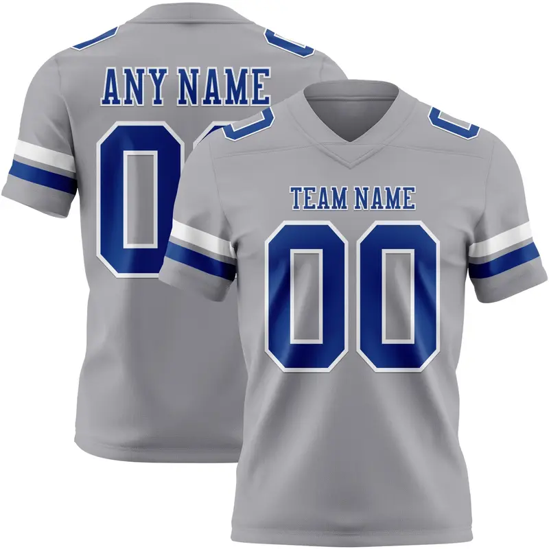 Custom Gray Royal-White Mesh Authentic Football Jersey