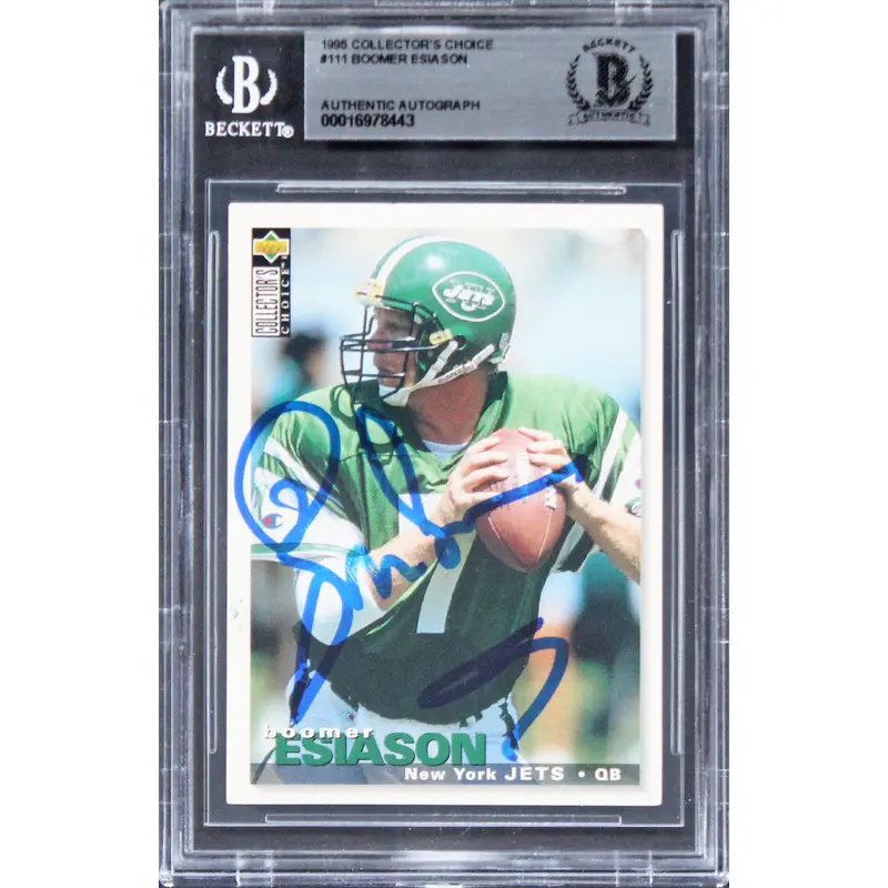Jets Boomer Esiason Authentic Signed 1995 Collector's Choice #111 Card BAS Slab