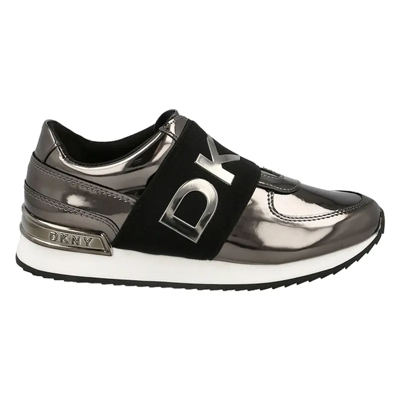 DKNY WOMENS TENNIS SHOE SILVER SPECCHIO PU GUNMETAL GUM ,K3152616 GUM