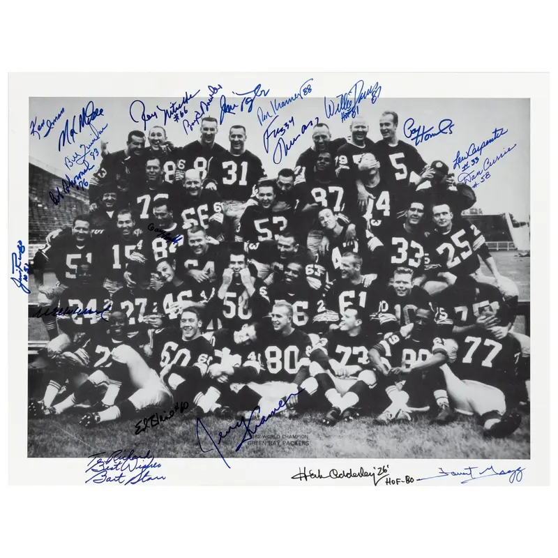 1962 Green Bay Packers NFL Champions Team Signed 17x23 Photo Bart Starr Beckett