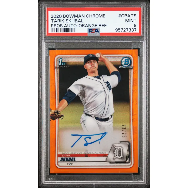 Tarik Skubal 2020 Bowman Chrome Orange Refractor Auto #22/25 PSA 9 Mint