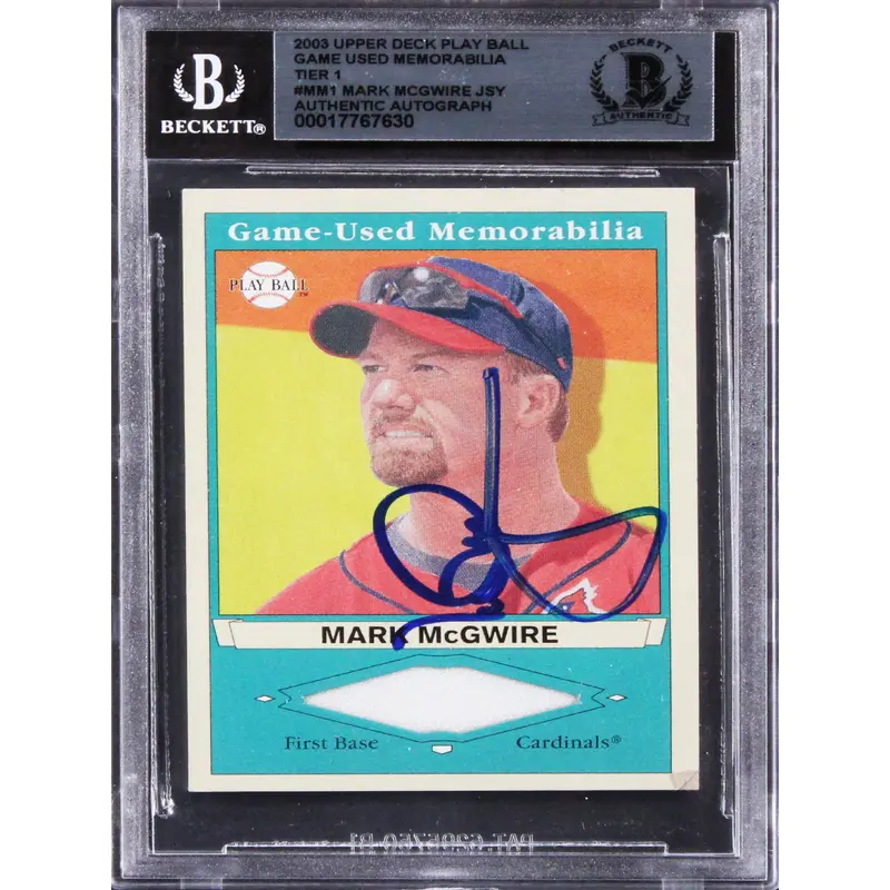 Cardinals Mark McGwire Signed 2003 UD Play Ball Game Used #MM1 Card BAS Slabbed