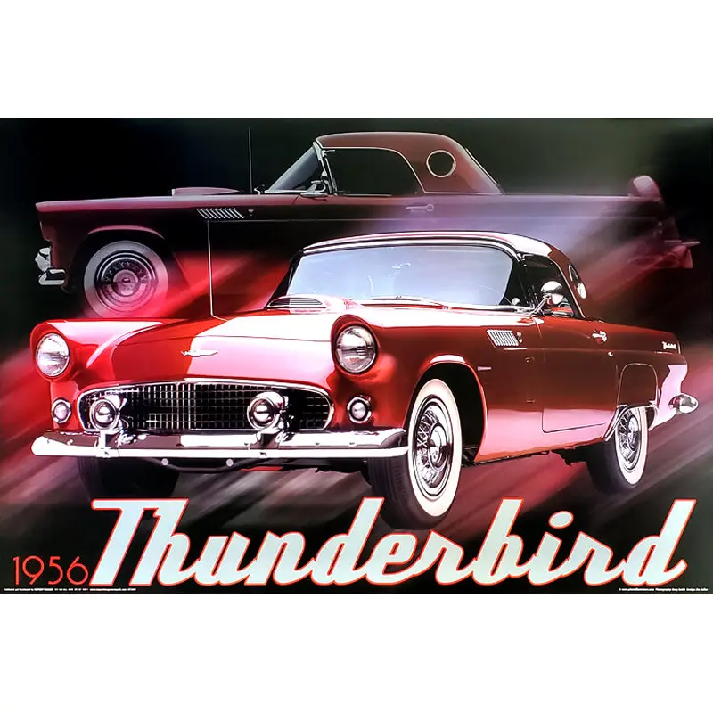 Red Ford Thunderbird 1956 Classic American Car Autophile Poster - Import Images