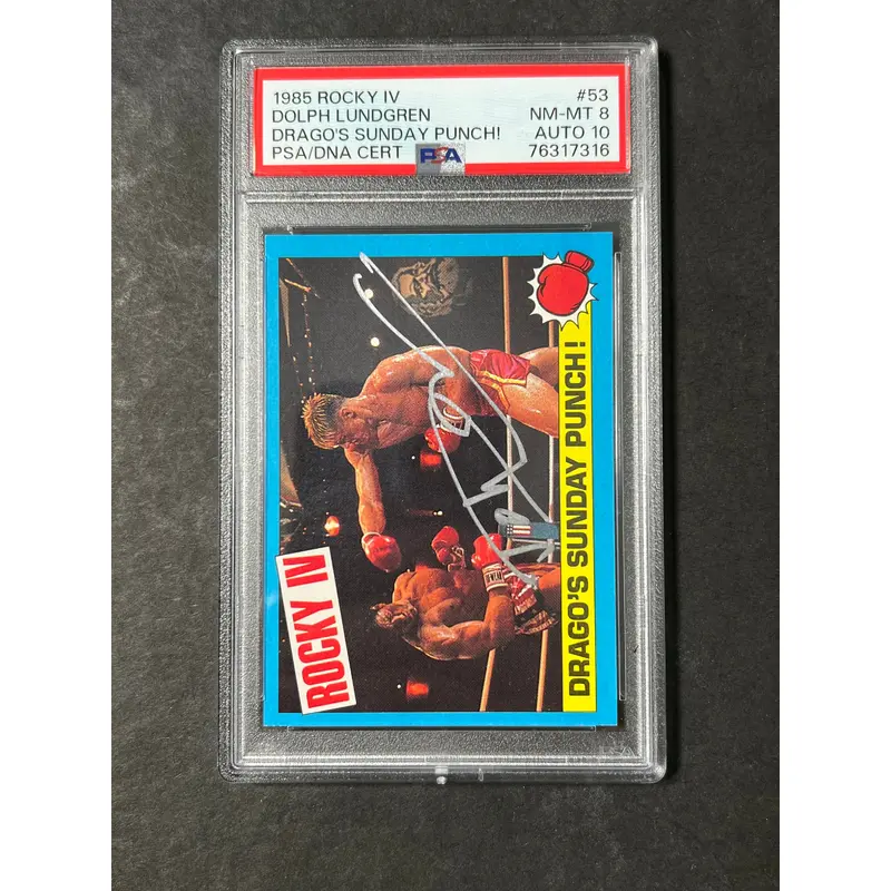1985 Topps Rocky IV #53 Signed Card Dolph Lundgren PSA NM-MT8 Auto 10 Ivan Drago