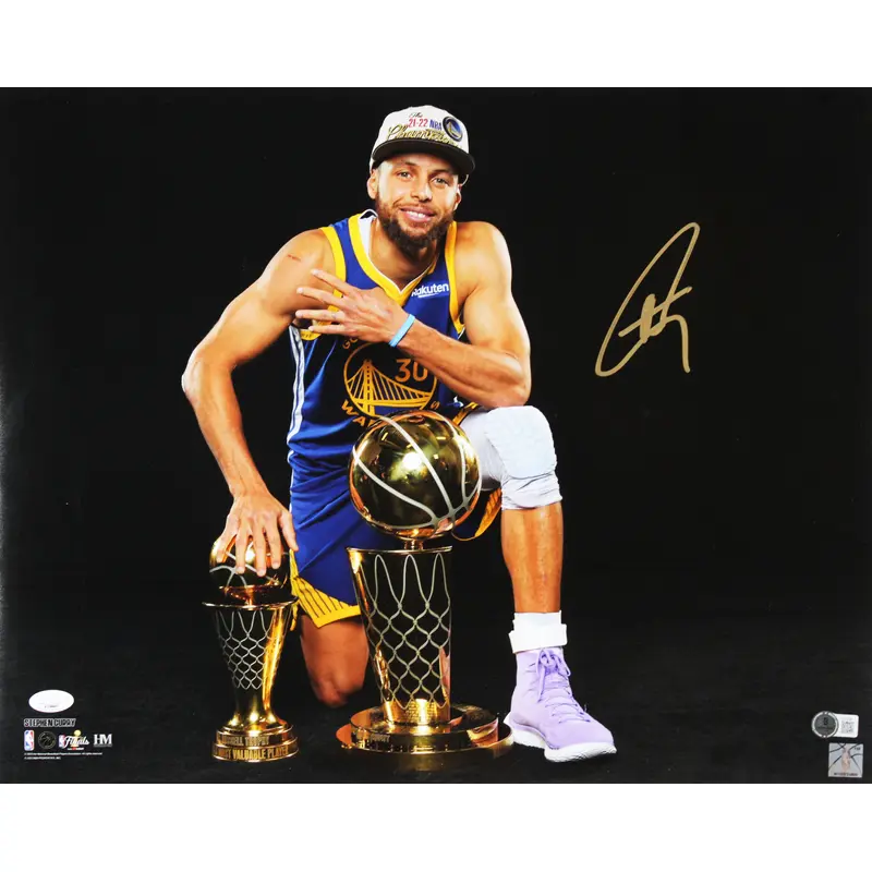 Warriors Stephen Curry Authentic Signed 16x20 Trophy Blackout Photo BAS #AE13538