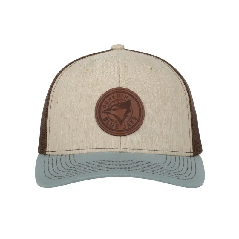 Dunedin Blue Jays Stone Brown Leather Circle Patch Trucker