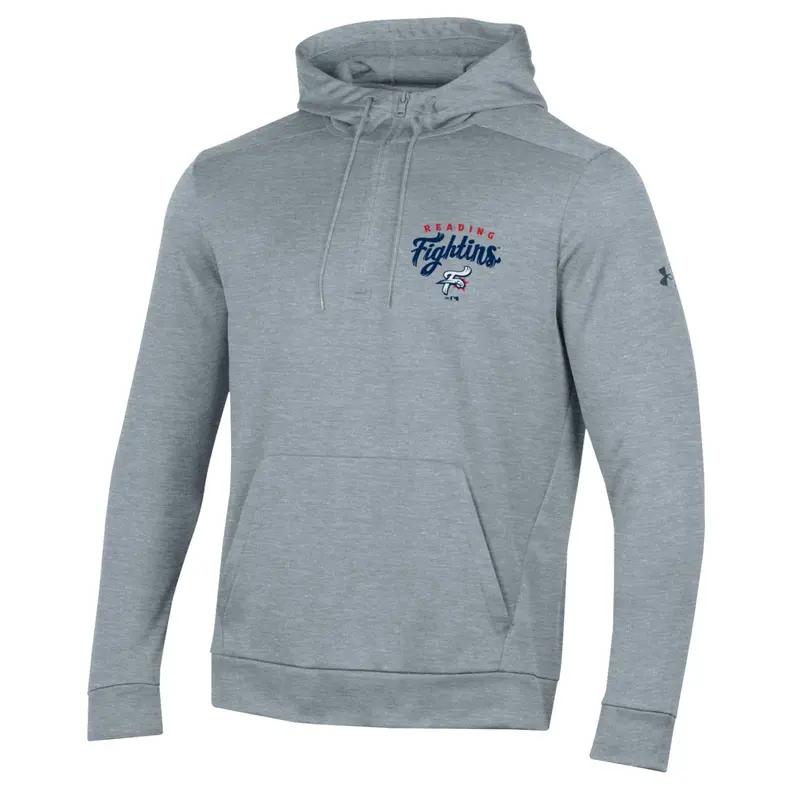 Under Armour Mens Fleece 1/4 Zip Heather Gray Primary Logo Hooded Sweatshirt