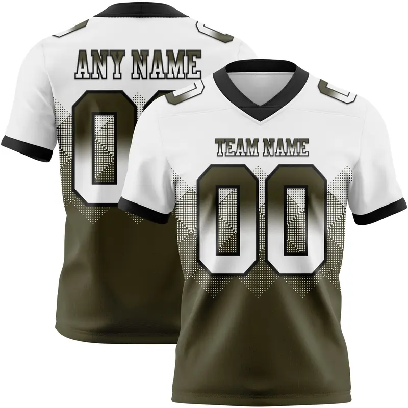 Custom White Olive-Black Mesh Authentic Gradient Square Shape Flag Football Jersey
