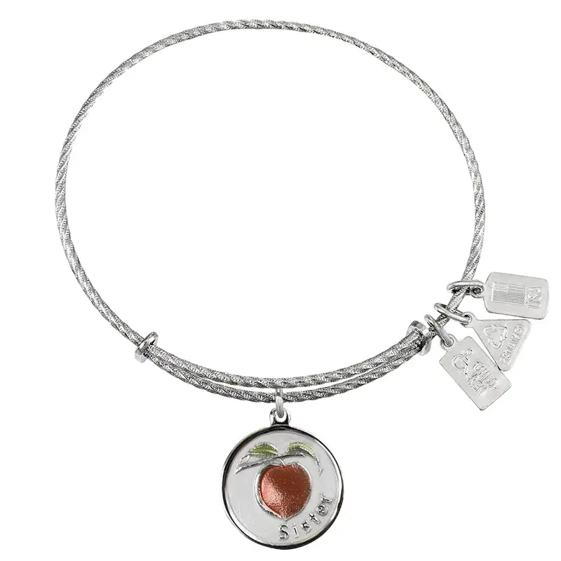 Sister w/ Peach Sterling Silver Charm Bangle