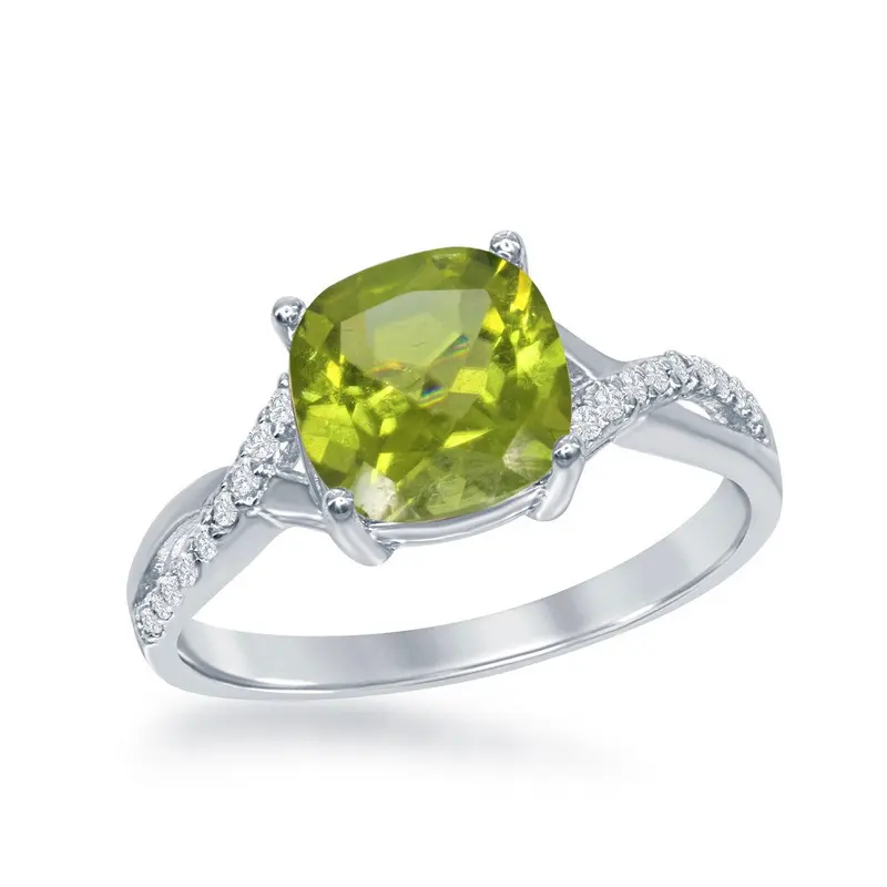 Sterling Silver, White Topaz Ring - Peridot