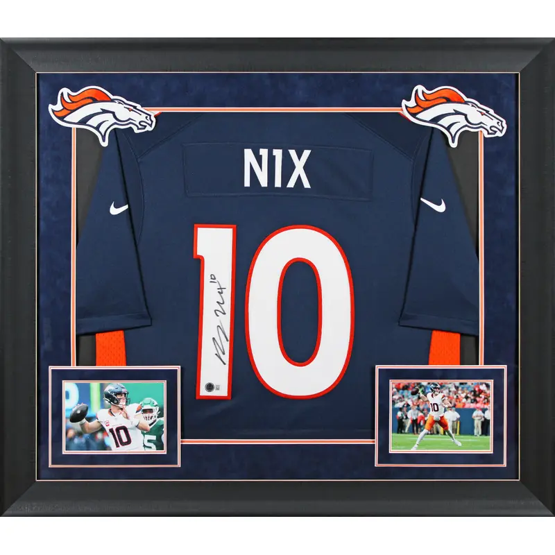 Broncos Bo Nix Signed Navy Blue Nike Limited Framed Jersey BAS Witnessed