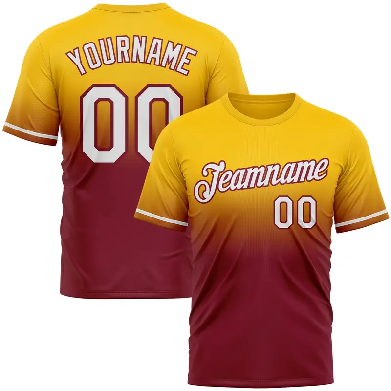 Custom Yellow White-Crimson Fade Fashion Performance T-Shirt