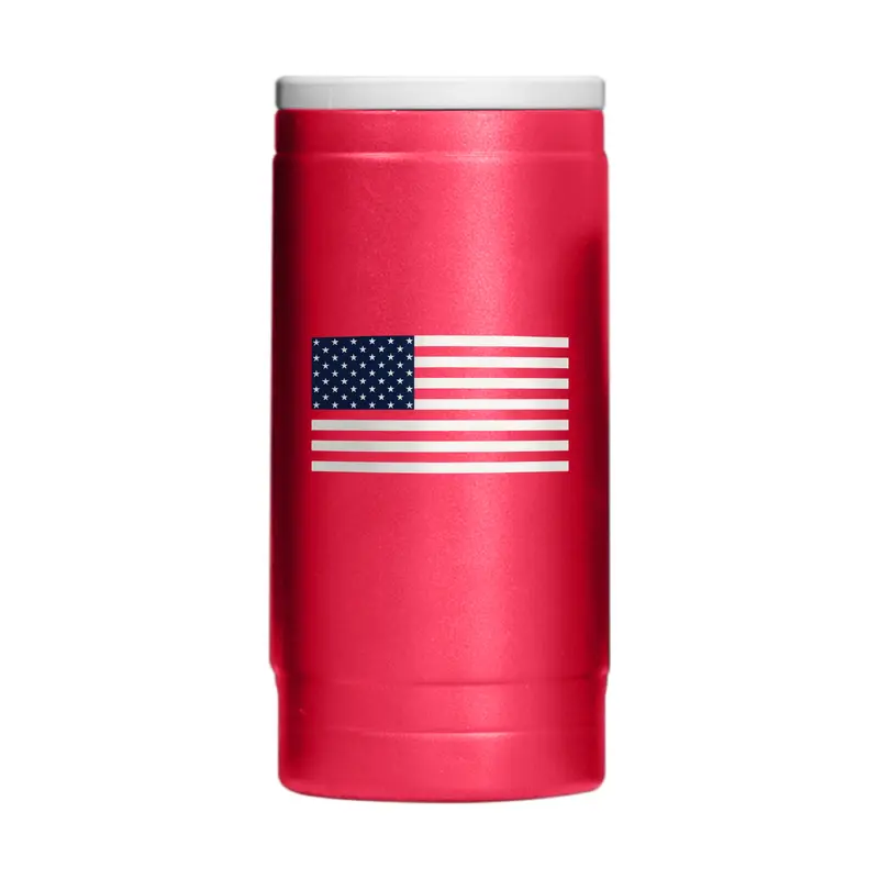 4th of July 12oz Red American Flag Powdercoat SlimCan Coolie