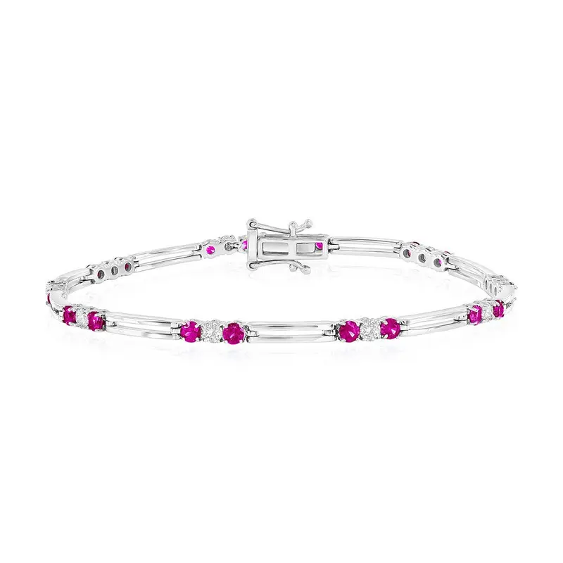 Sterling Silver, Ruby & Diamond Bracelet - (30 Stones)