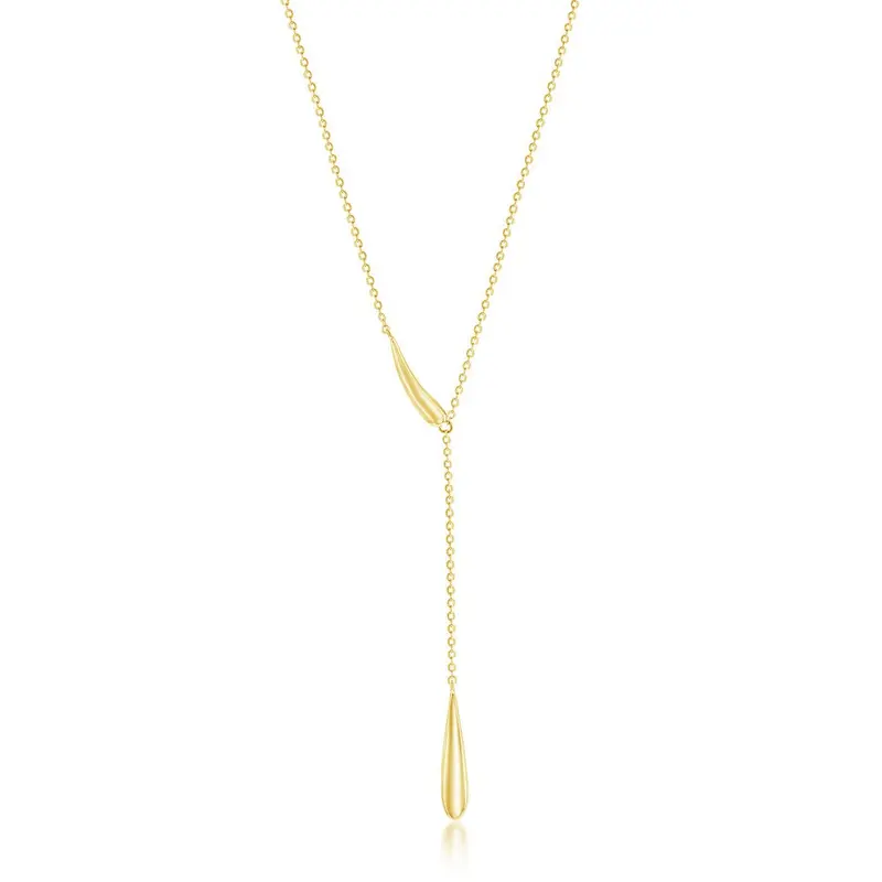 Sterling Silver Teardrop Lariat Necklace - Gold Plated