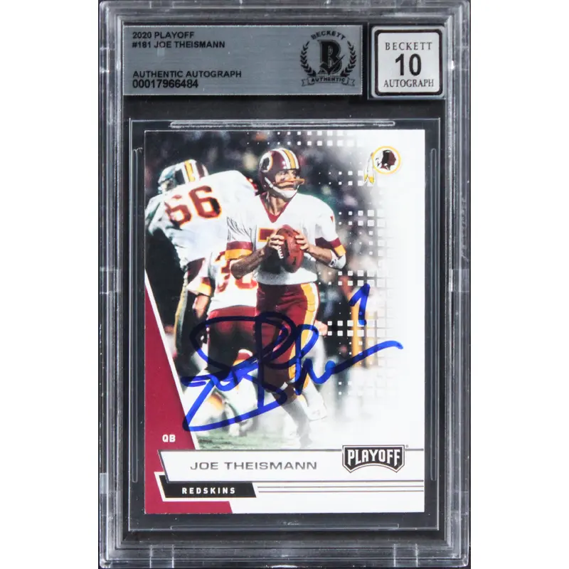 Commanders Joe Theismann Signed 2020 Playoff #181 Card Auto 10! BAS Slabbed