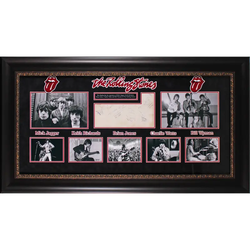 Rolling Stones (5) Jagger, Richards, Wyman +2  Signed & Framed 7x11 Cut BAS LOA