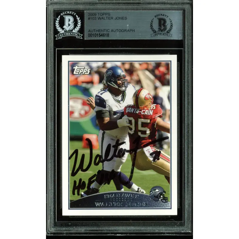 Seahawks Walter Jones "HOF 14" Authentic Signed Card 2009 Topps #109 BAS Slabbed