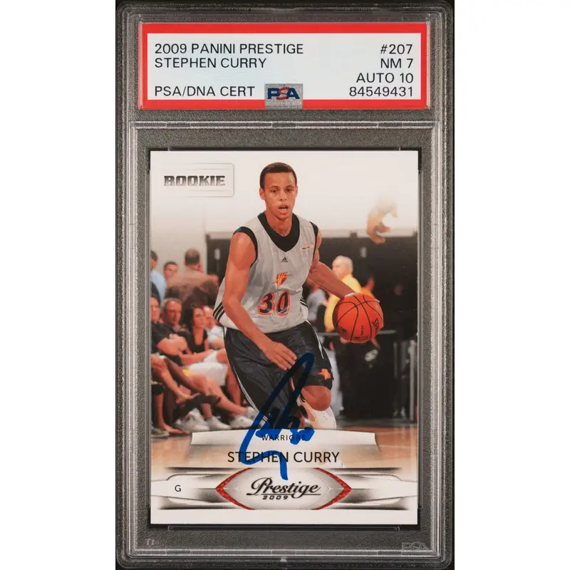 2009 Panini Prestige #207 Stephen Curry Signed PSA NM 7 AUTO 10 PSA Slabbed Warriors