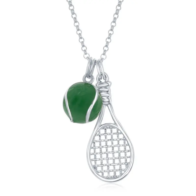 Sterling Silver Tennis Ball & Tennis Racquet Necklace