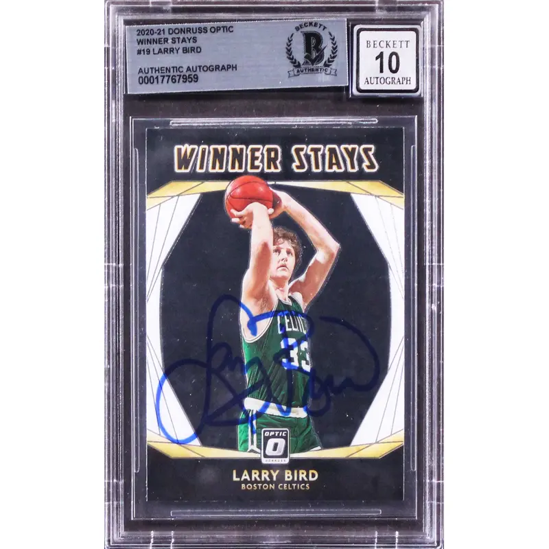 Celtics Larry Bird Signed 2020 Donruss Optic Winner Stays #19 Auto 10 BAS Slab