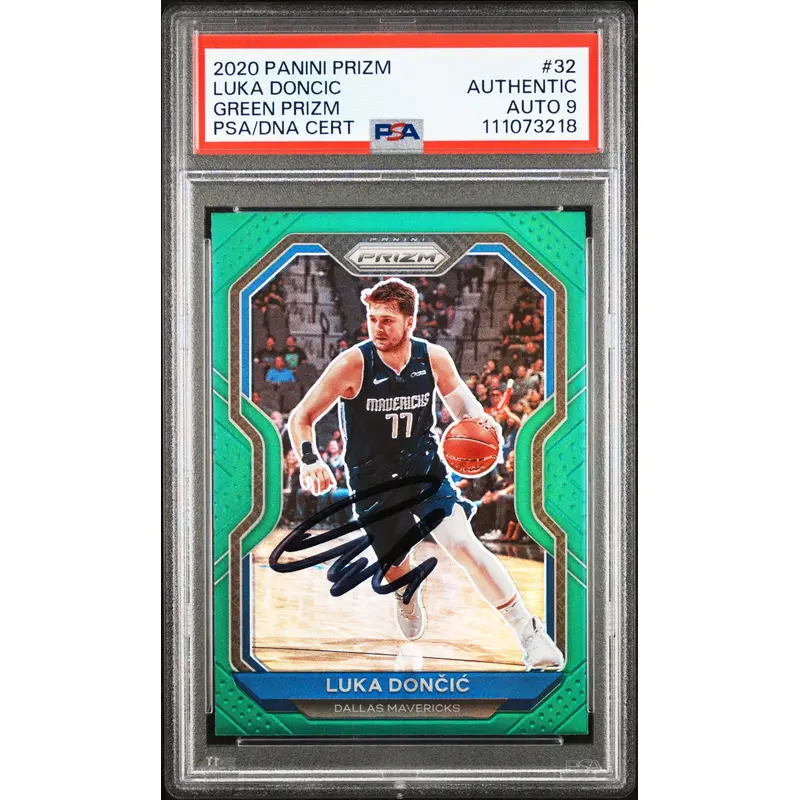 Luka Doncic Signed 2020 Panini Prizm Green #32 Card Auto Graded 9! PSA/DNA Slab