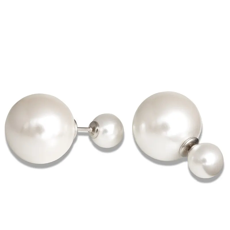 Sterling Silver 8mm & 16mm Simulated White Pearl Earrings