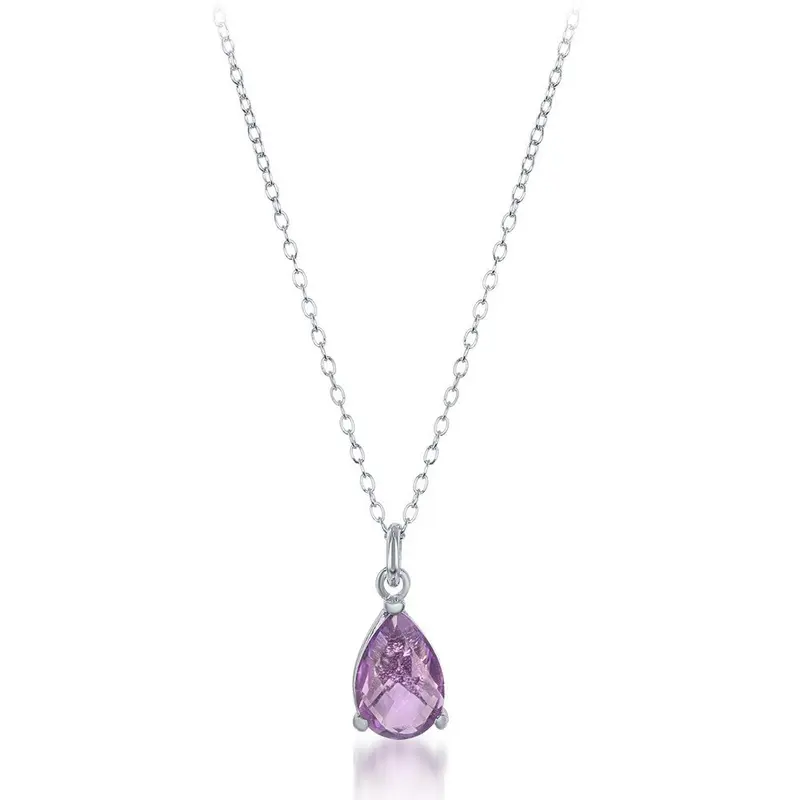 Sterling Silver Teardrop Gem Necklace - Amethyst