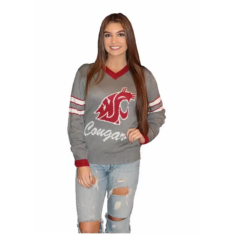 WSU Grey & Crimson Cougars Tribute V-Neck Sweater (UNISEX SIZING)