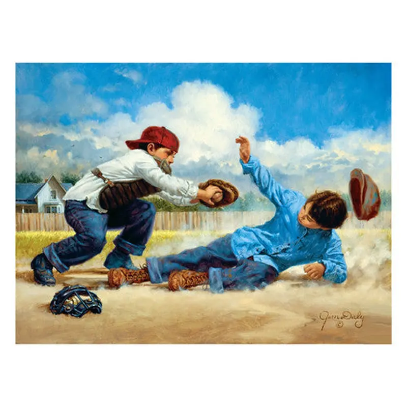 Kids Baseball "Home Safe" by Jim Daly Premium Poster Print - McGaw Graphics