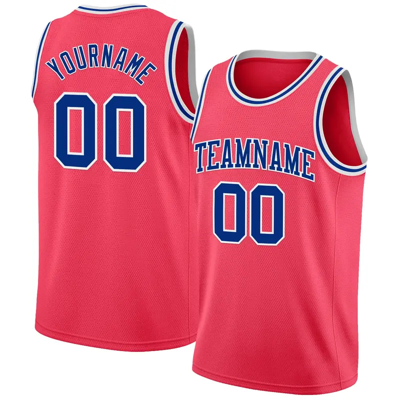 Custom Neon Pink Royal-White Authentic Basketball Jersey