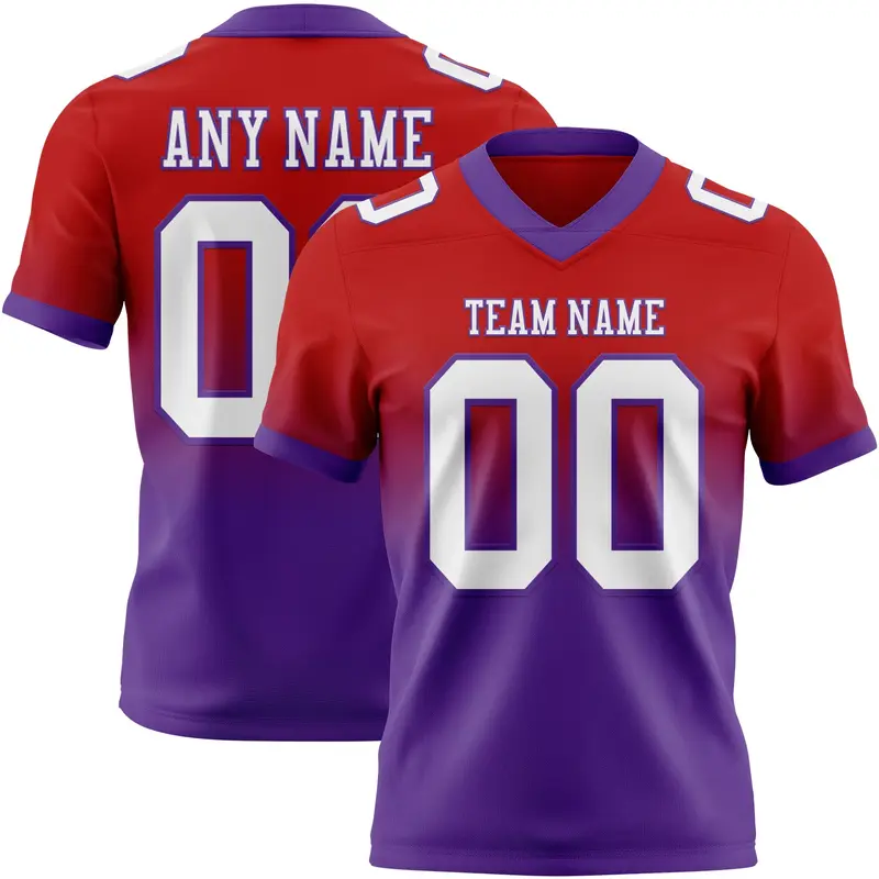 Custom Red White-Purple Mesh Authentic Fade Fashion Football Jersey