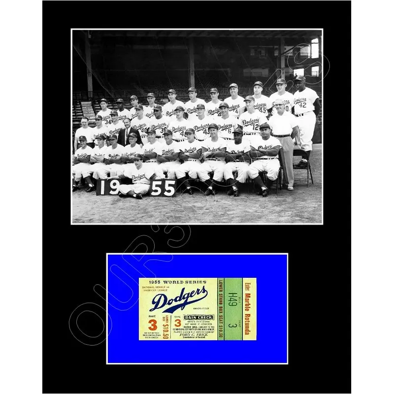 1955 Brooklyn Dodgers World Series Ticket Stub Matted Photo Display 11X14 - 2124