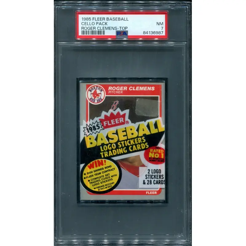1985 Fleer Baseball Unopened Cello Pack PSA 7 Clemens Top *6987