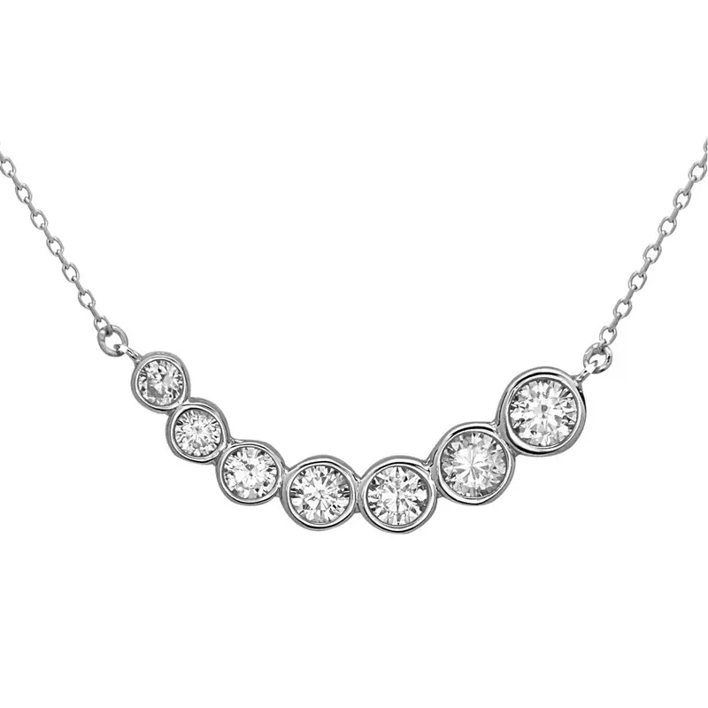 Sterling Silver Graduating Bezel Set CZ Semi Circle Necklace