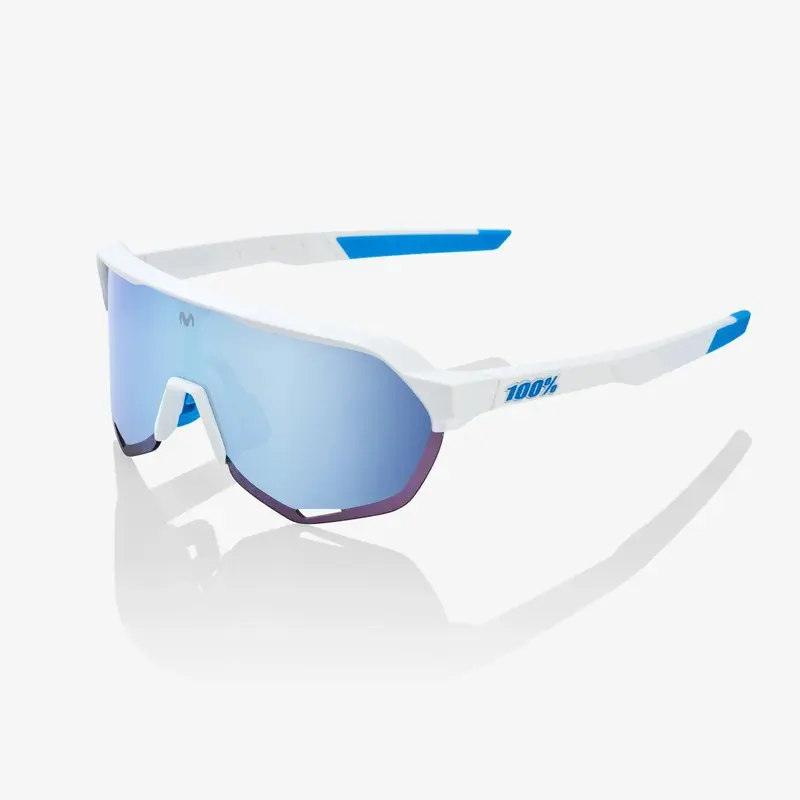 100 Percent Sunglasses - S2 - SE Movistar Team White - HiPER Blue Multilayer Mirror Lens