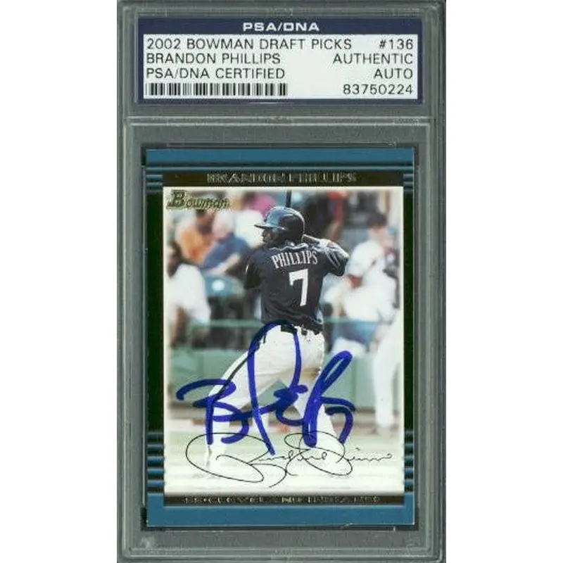 Indians Brandon Phillips Signed Card 2002 Bowman Draft Picks Rc #136 PSA Slabbed
