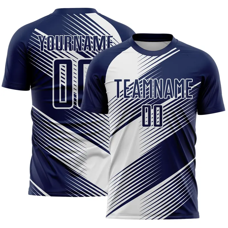 Custom Navy White Line Sublimation Soccer Uniform Jersey