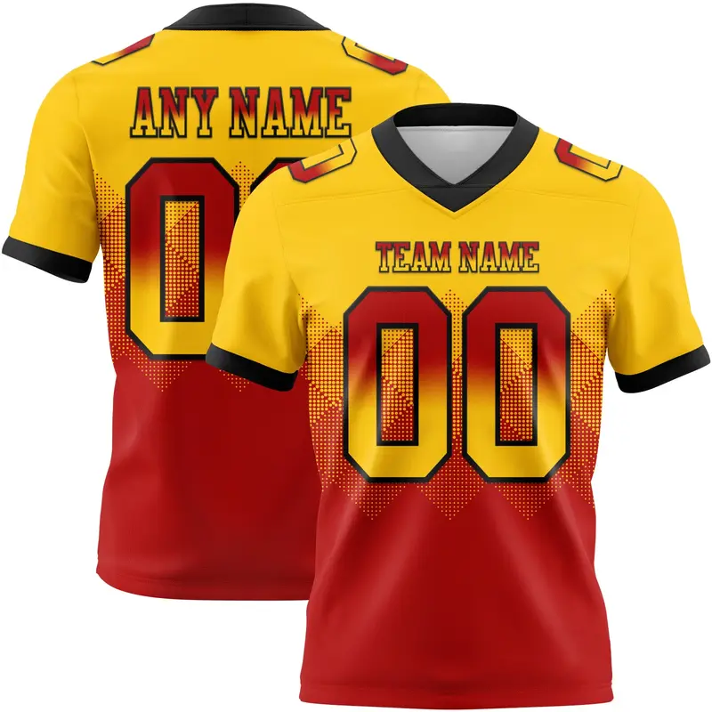 Custom Yellow Red-Black Mesh Authentic Gradient Square Shape Flag Football Jersey