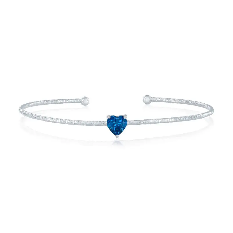 Sterling Silver, 'December' Birthstone CZ Heart Bangle - Blue Topaz
